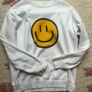 White Sweatshirt with Yellow Smiley Face